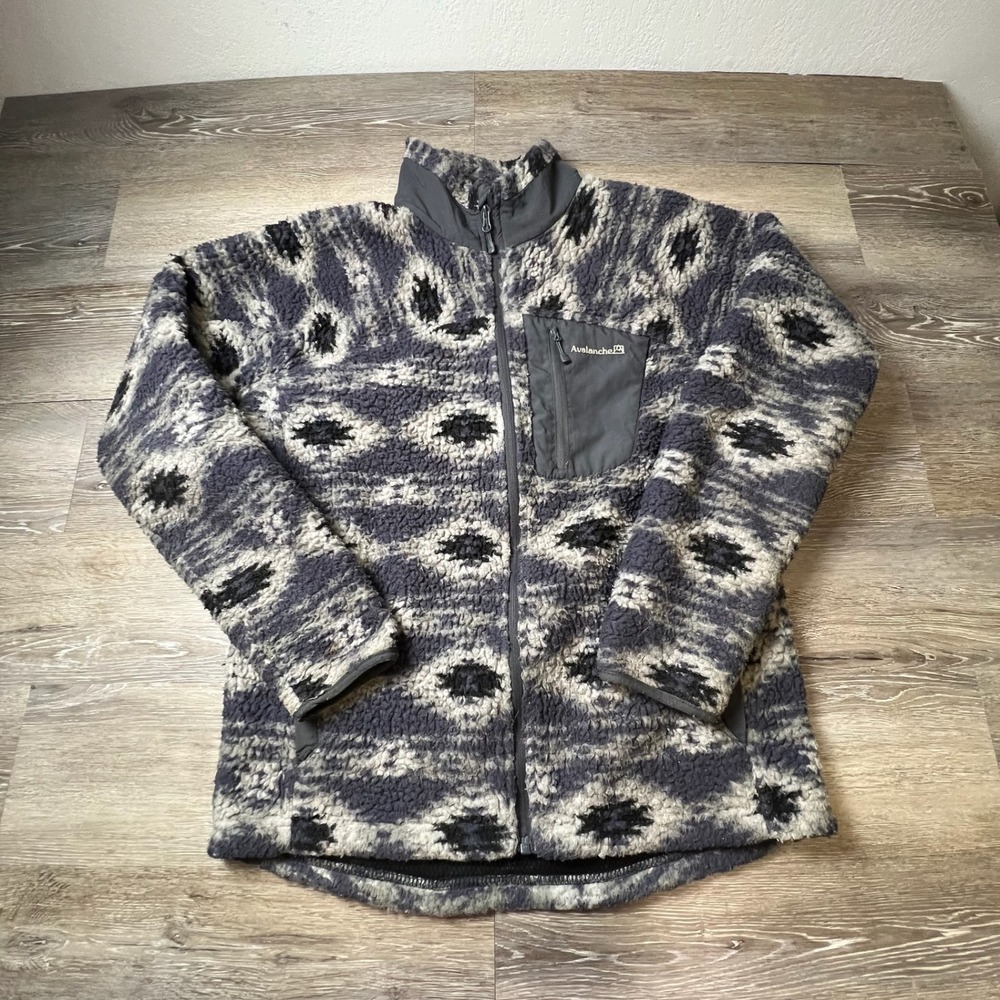 Avalanche Fleece Jacket Mens Medium Grey Southwestern Sherpa Full‎ Zip Gorpcore